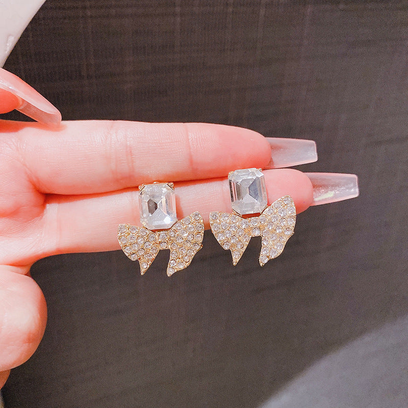 ZJE-165 Sparkling Bow Shape Zircon Korean Earrings