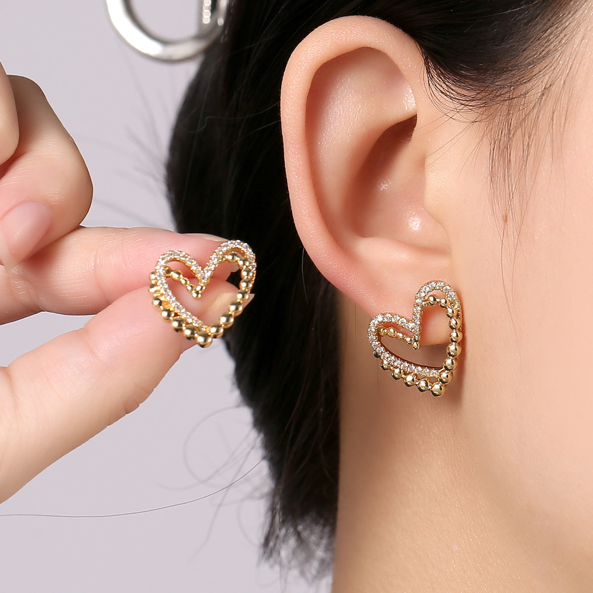 ZJE-164 Heart Shape Double Korean Earrings