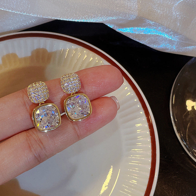 ZJE-163 Korean Zircon Crystal Earrings - Golden