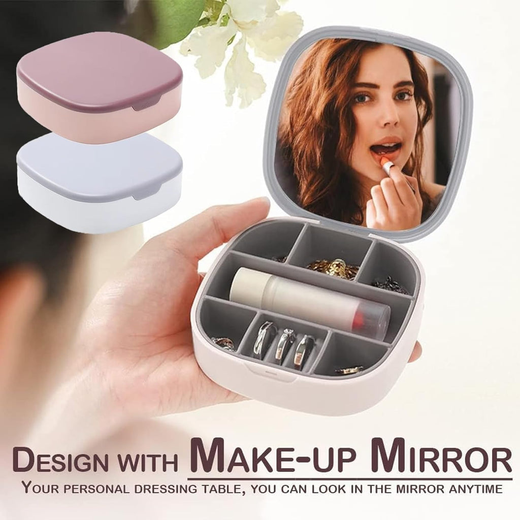 Portable Mini Jewelry Storage Box with Built-In Mirror – Compact Travel Organizer for Rings, Earrings, and Necklaces (Model LD-988)