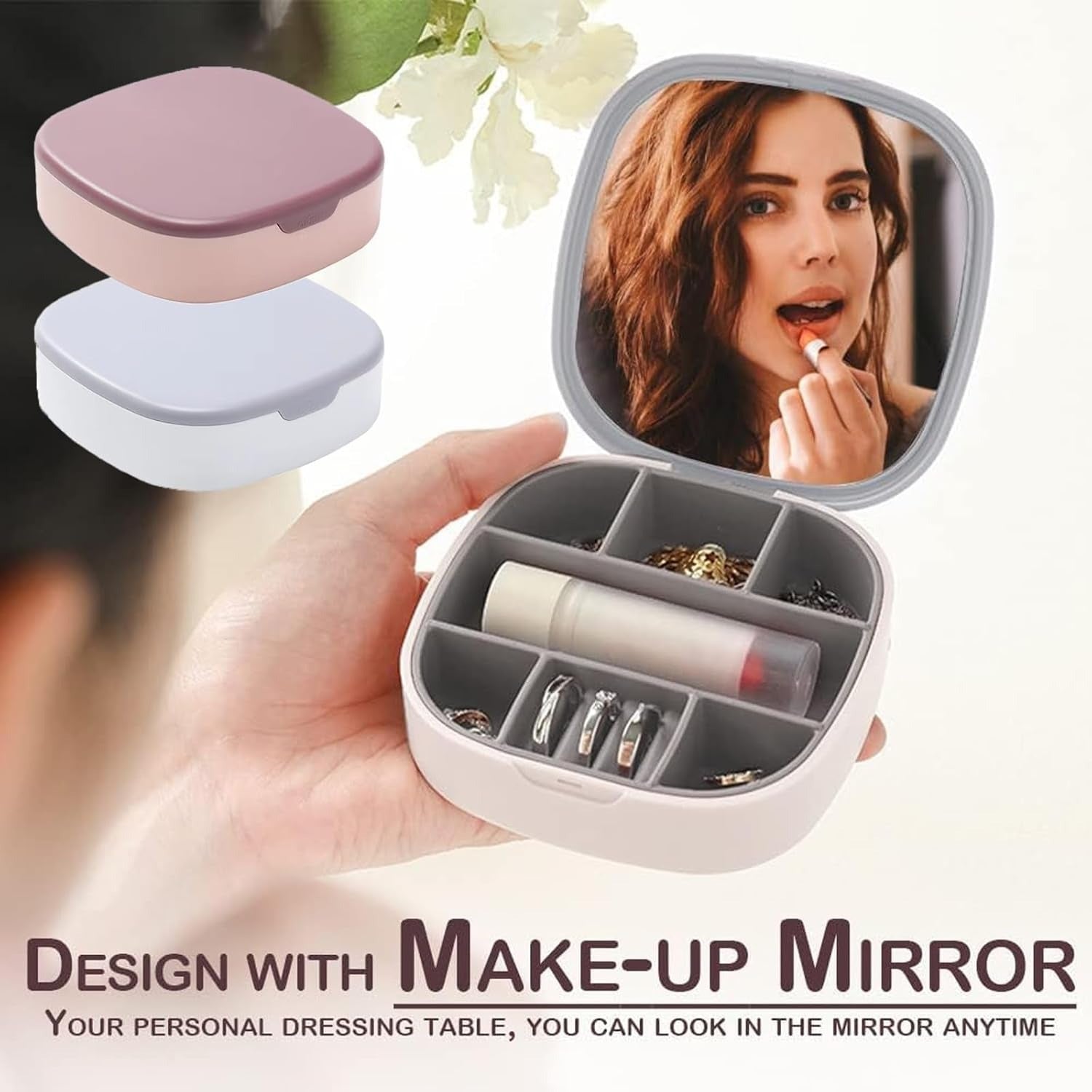 Portable Mini Jewelry Storage Box with Built-In Mirror – Compact Travel Organizer for Rings, Earrings, and Necklaces (Model LD-988)
