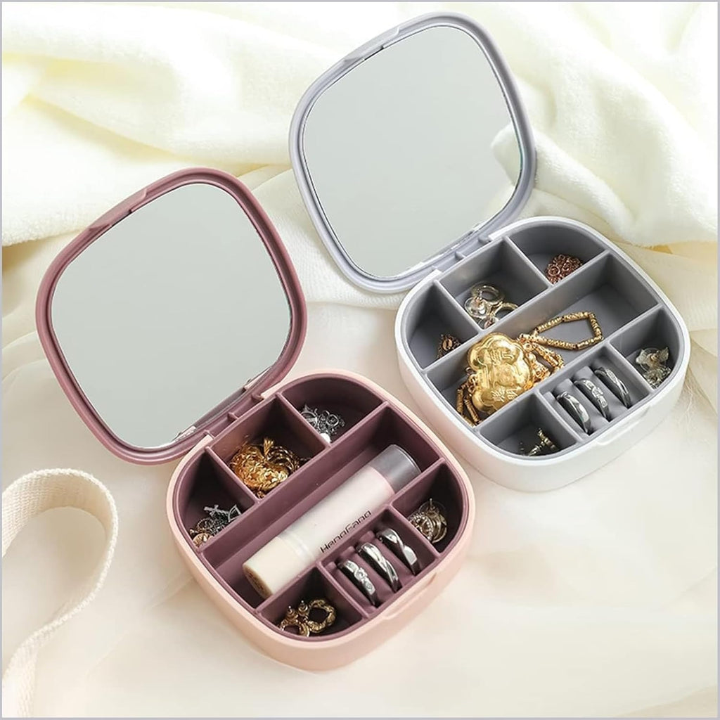 Portable Mini Jewelry Storage Box with Built-In Mirror – Compact Travel Organizer for Rings, Earrings, and Necklaces (Model LD-988)