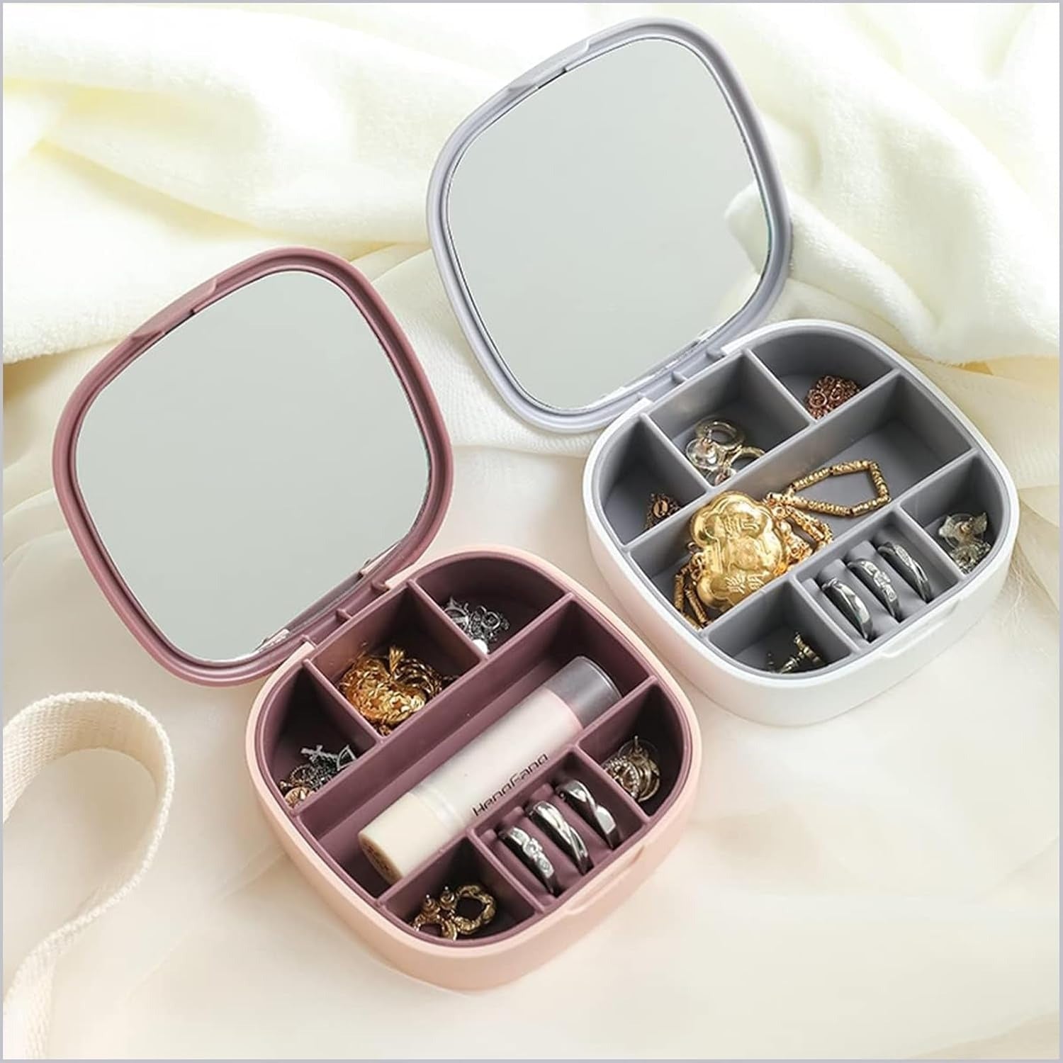 Portable Mini Jewelry Storage Box with Built-In Mirror – Compact Travel Organizer for Rings, Earrings, and Necklaces (Model LD-988)