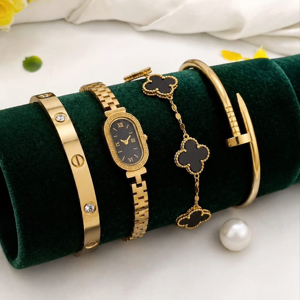 Stainless Steel 4 Piece Bracelet, Watch And Bangle Combo