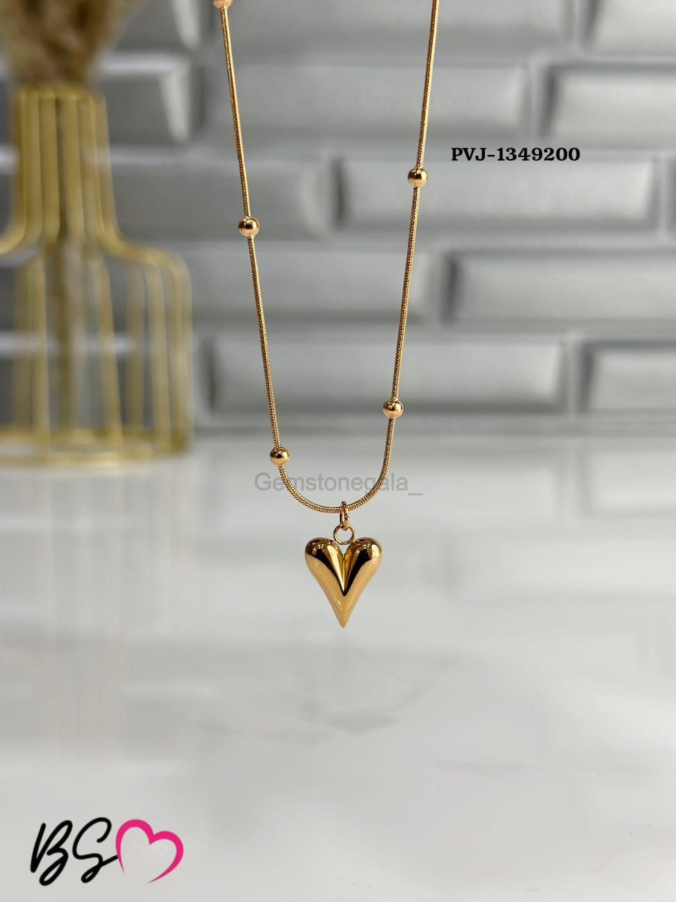 Ball Chain Heart Korean Pendant – Elegant Golden Necklace - Sku pVj-200
