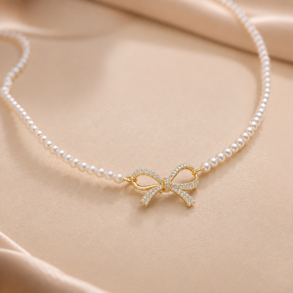Bow Shape Pearl Pendant Necklace