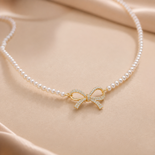 Bow Shape Pearl Pendant Necklace