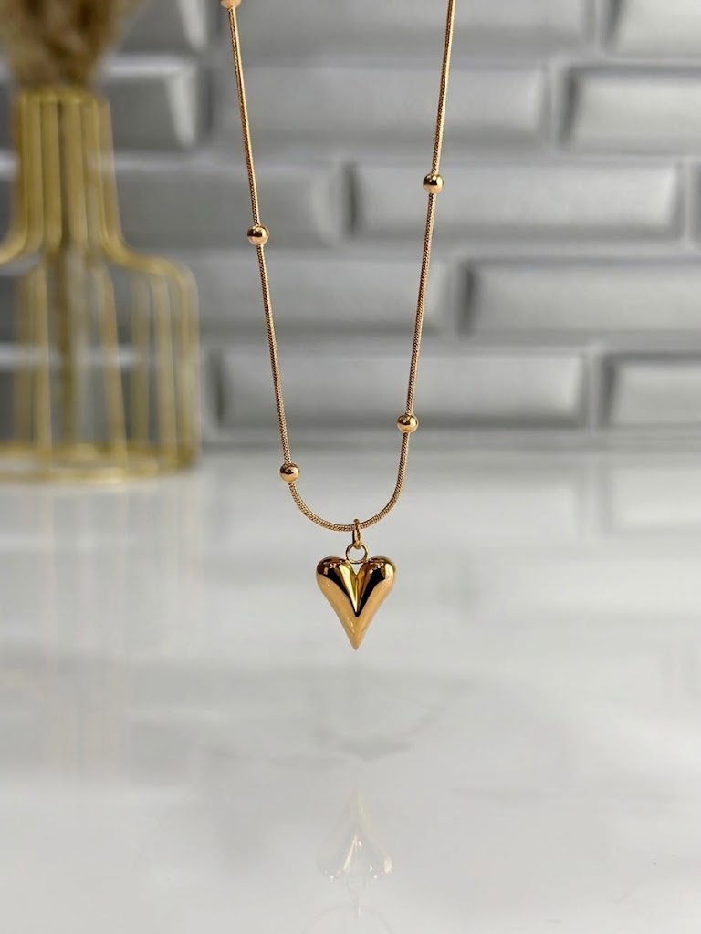 Ball Chain Heart Korean Pendant – Elegant Golden Necklace - Sku pVj-200