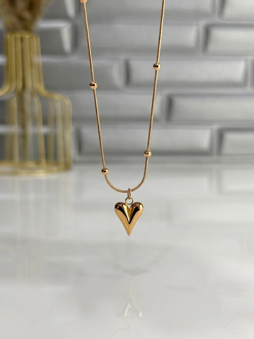 Ball Chain Heart Korean Pendant – Elegant Golden Necklace - Sku pVj-200