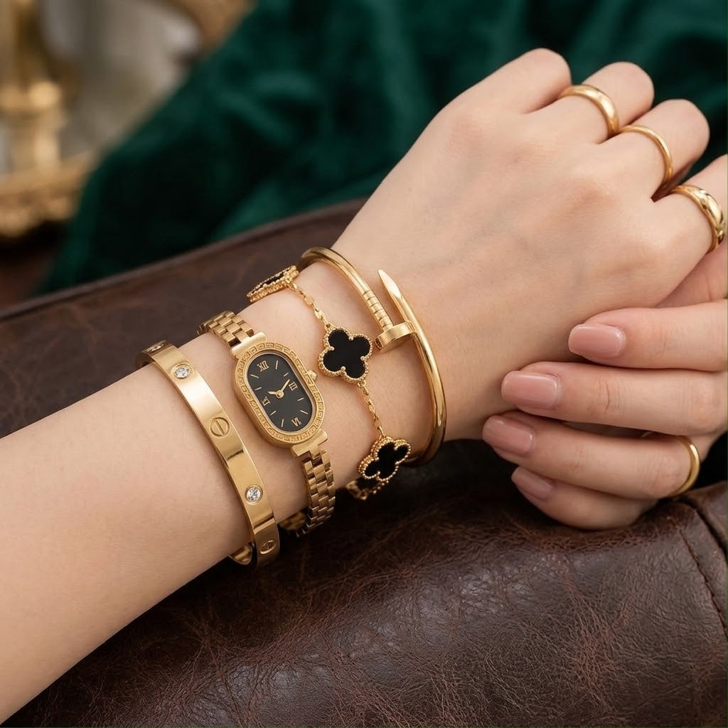 Stainless Steel 4 Piece Bracelet, Watch And Bangle Combo